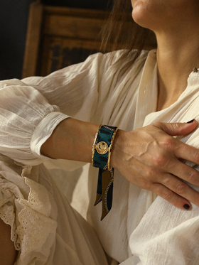 北京仓｜AN-NEE-LUNE-棕绿色 夏帕诺瓦 2cm 丝巾手镯［法国设计师］