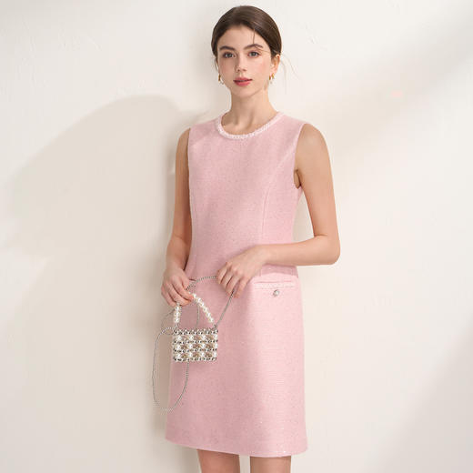 EITIE爱特爱亮片花纱优雅温柔花边圆领无袖小香风连衣裙A2607113 商品图4