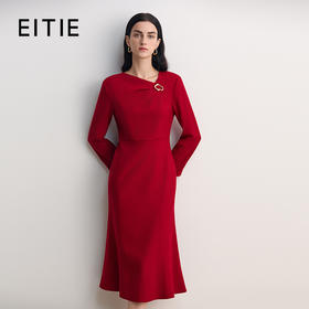 EITIE爱特爱收腰鱼尾裙摆领口金属扣细节设计精致优雅礼服8577202