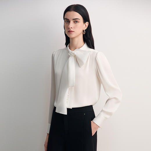EITIE爱特爱经典法式撞料纱料飘带设计时尚优雅衬衣8509208 商品图4