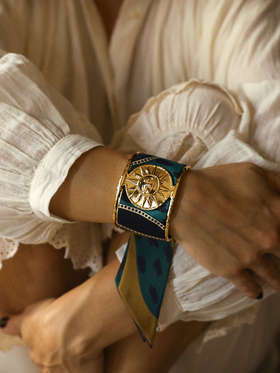 北京仓｜AN-NEE-SOLEIL-棕绿色 夏帕诺瓦 4cm 丝巾手镯［法国设计师］