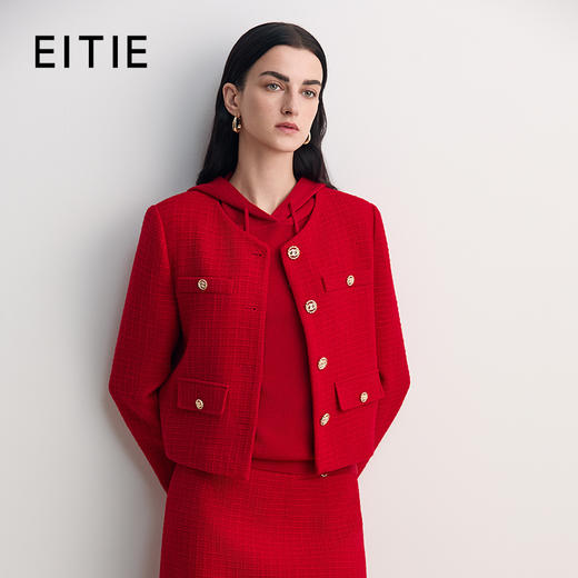 EITIE爱特爱金属扣贴袋设计无领短款氛围感小香风外套8503201 商品图0