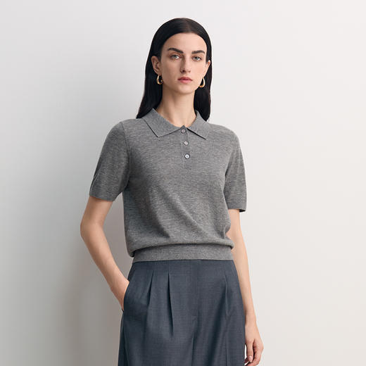 EITIE爱特爱POLO领100%绵羊毛柔软舒适时尚减龄针织衫8501206 商品图4