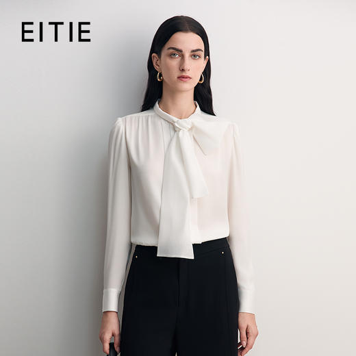 EITIE爱特爱经典法式撞料纱料飘带设计时尚优雅衬衣8509208 商品图0
