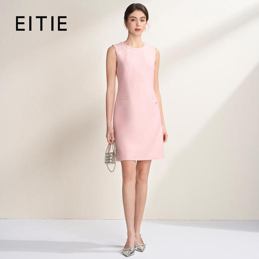 EITIE爱特爱亮片花纱优雅温柔花边圆领无袖小香风连衣裙A2607113 商品图1