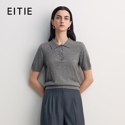 EITIE爱特爱POLO领100%绵羊毛柔软舒适时尚减龄针织衫8501206 商品图0