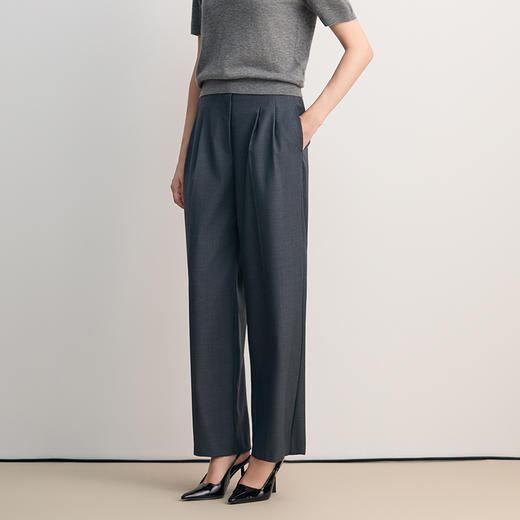 EITIE爱特爱深灰色前片褶褶皱设计直筒长裤裤子8505205 商品图3