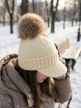 北京仓｜CA4LA-FUWA CAP3-绒球球 毛线帽（白色）［日本设计师］