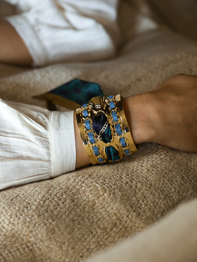 北京仓｜AN-NEE-C5G-DECEMBRE-BLEU-棕绿色 夏帕诺瓦 4cm 丝巾手镯［法国设计师］