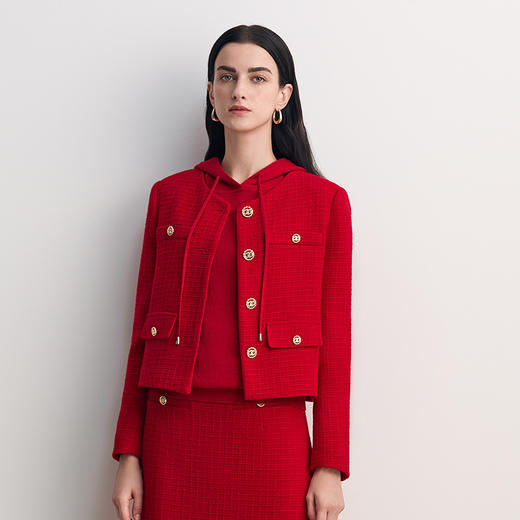 EITIE爱特爱金属扣贴袋设计无领短款氛围感小香风外套8503201 商品图3