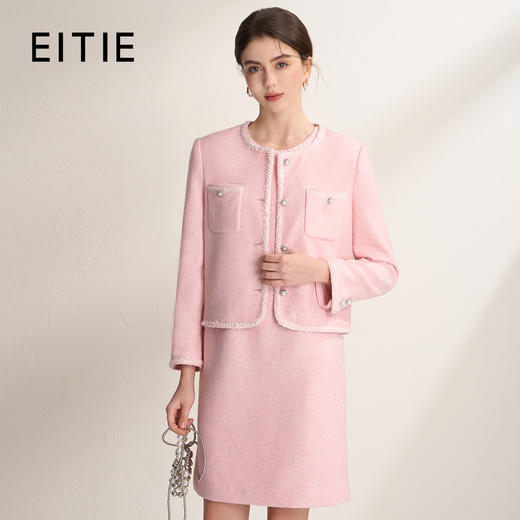 EITIE爱特爱小香风精致亮片花纱珍珠扣短款小香风外套A2603105 商品图1