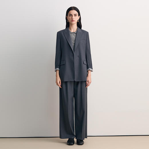 EITIE爱特爱袖里撞条纹面料翻袖口设计廓形时尚年轻长款西装外套8503204 商品图1