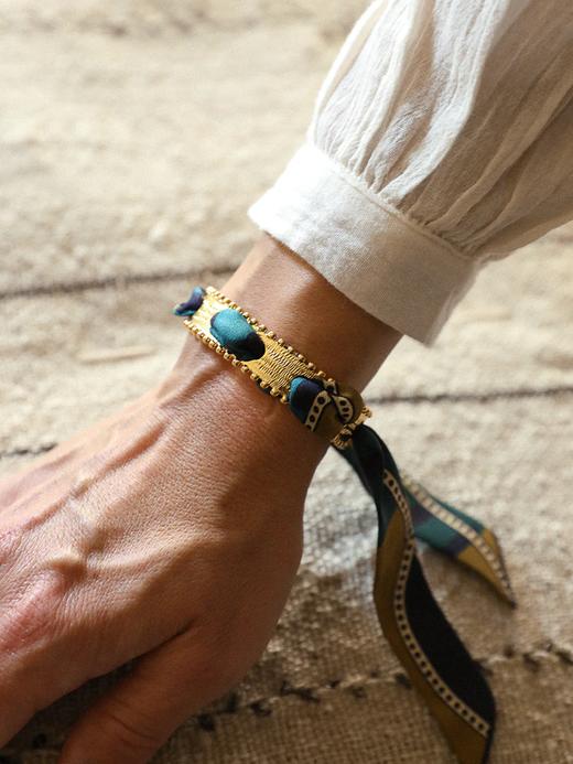 北京仓｜AN-NEE-DIVA-棕绿色 夏帕诺瓦 2cm 丝巾手镯［法国设计师］ 商品图0