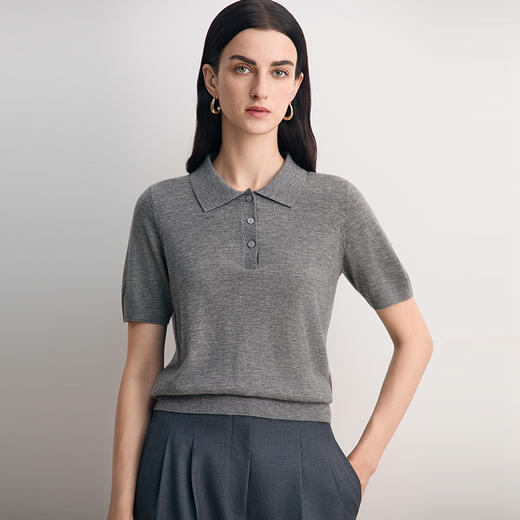 EITIE爱特爱POLO领100%绵羊毛柔软舒适时尚减龄针织衫8501206 商品图1