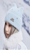 ISEEMIGGA帽兔耳仿貂绒帽-奶蓝