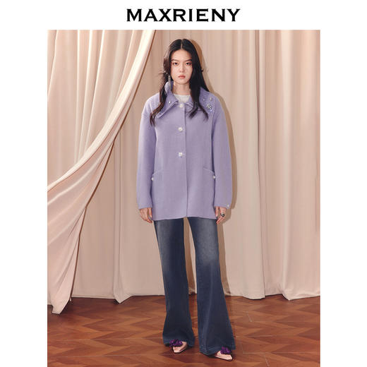 MAXRIENY慵懒感穿搭毛织领羊毛大衣女25冬款亲肤软糯双面呢外套(货号:MS86CT509) 商品图1