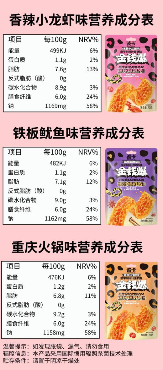 诚卡金钱爆肚魔芋爽爆汁素毛肚 香辣小龙虾味80g 独立包装解馋小吃网红休闲零食 商品图6