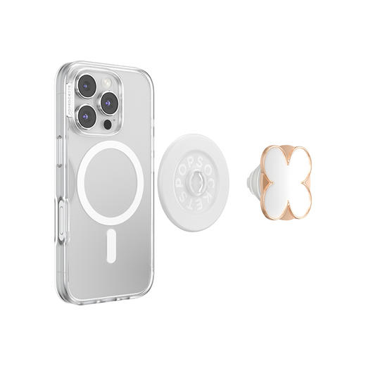 【色彩力场】玫瑰金幸运草·MagSafe圆啪嗒 MAGSAFE磁吸手机气囊支架 Round圆啪嗒系列 白色 异形 金属珐琅 商品图3