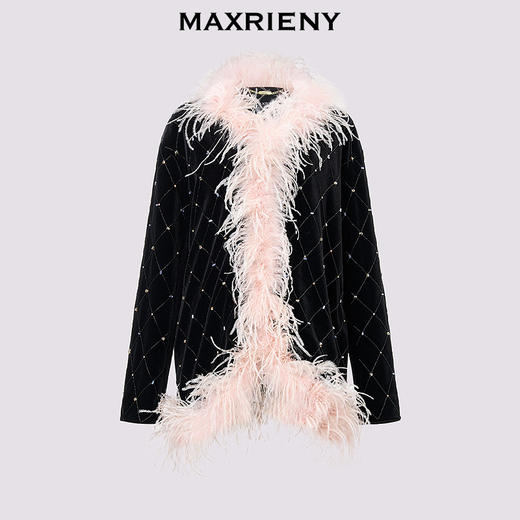 MAXRIENY【商场同款-节庆穿搭】精致复古感羽毛饰边丝绒外套女(货号:MC85JA794) 商品图4