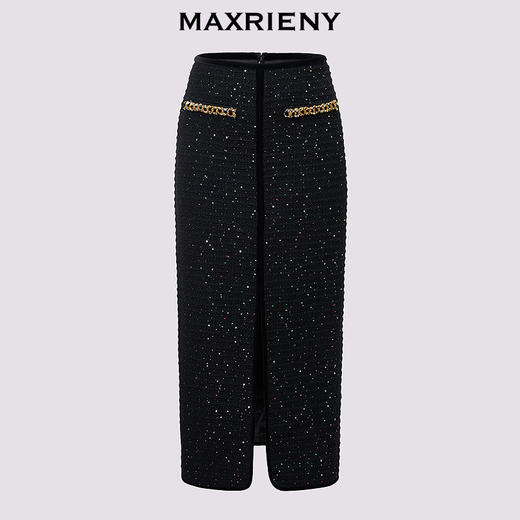 MAXRIENY【商场同款-节庆穿搭】MAXRIENY黑金小香气质高级感直筒裙(货号:MC85SK765) 商品图4