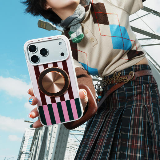 【色彩力场】霓虹粉条纹 POPCASE手机壳 MagSafe Popcase磁吸款 撞色 条纹 iPhone17/16/15/14/13 商品图1