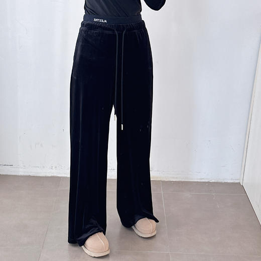 秋季新款时尚高腰抽绳刺绣字母休闲裤 商品图0