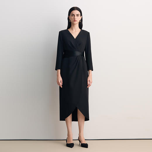 EITIE爱特爱V领腰封结合褶裥设计层次感简约大气礼服8577204 商品图3