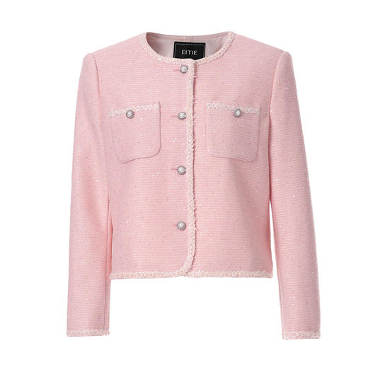 EITIE爱特爱小香风精致亮片花纱珍珠扣短款小香风外套A2603105 商品图12