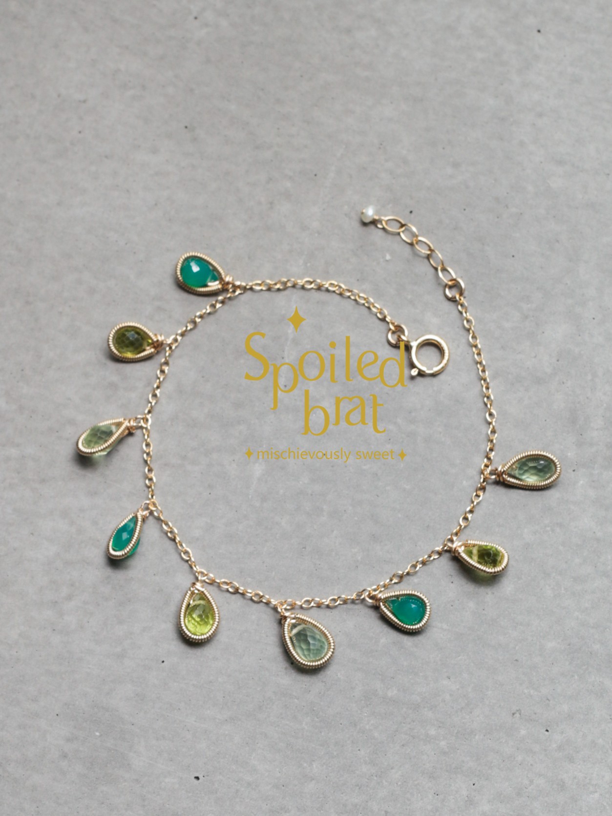 spoiled brat jewelry彩色宝石系列 |  绿色系橄榄石绿玉髓葡萄晶手链