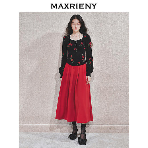 玛克门店发货：MAXRIENY复古收腰半裙中长裙(货号:MC85SK790) 商品图1