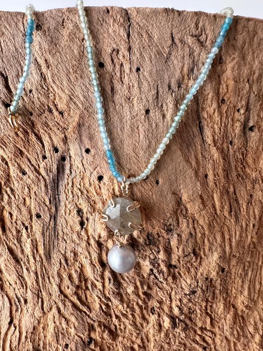 SpoiledBrat Jewelry彩色宝石吊坠系列 |  绿玉髓  斜长石 银灰色珍珠项链 商品图7