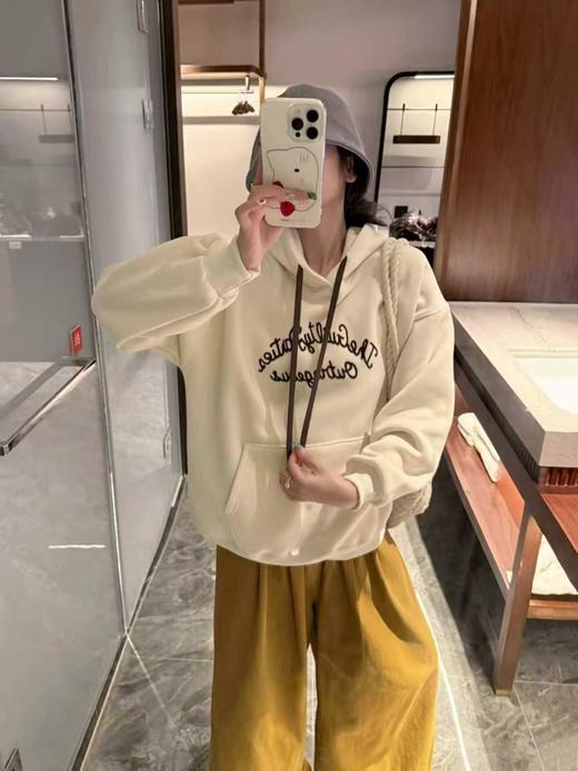 女王节抢购价-不支持退【自营】🔥🔥🔥奥粒绒【重工刺绣】 连帽款～爆款加绒厚款卫衣-喜出 商品图5