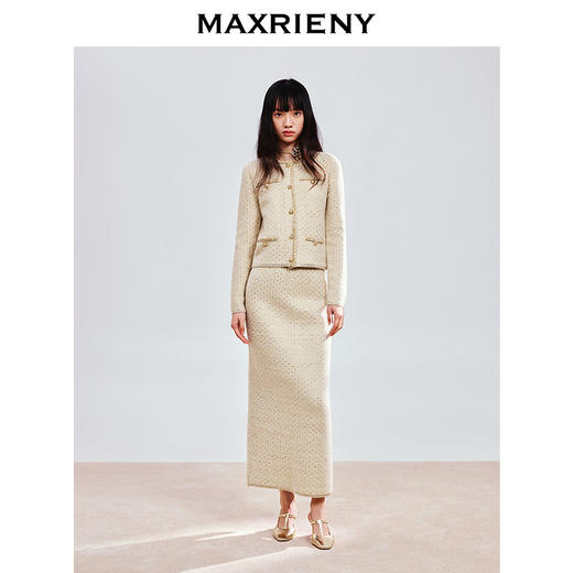玛克门店发货：MAXRIENY轻奢小香风鎏金半裙(货号:MC85SK805) 商品图1