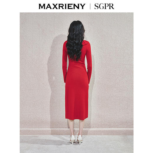 玛克门店发货：【商场同款-新年红系列】MAXRIENY优雅复古感连衣裙针织红色裙子(货号:MS85DR759) 商品图3