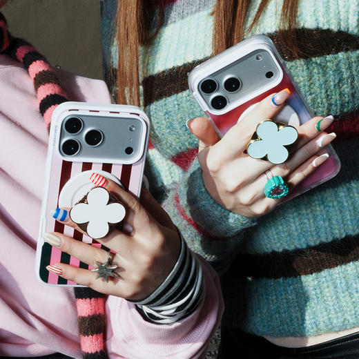 【色彩力场】玫瑰金幸运草·MagSafe圆啪嗒 MAGSAFE磁吸手机气囊支架 Round圆啪嗒系列 白色 异形 金属珐琅 商品图1