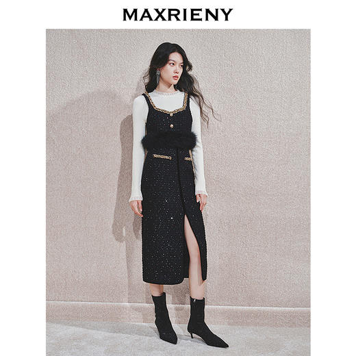 MAXRIENY【商场同款-节庆穿搭】MAXRIENY黑金小香气质高级感直筒裙(货号:MC85SK765) 商品图1