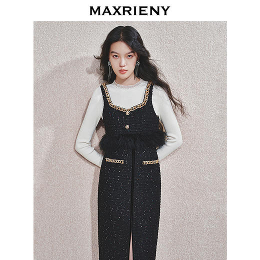 玛克门店发货：MAXRIENY黑金小香无袖上衣修身气质高级感(货号:MC85TP760) 商品图2