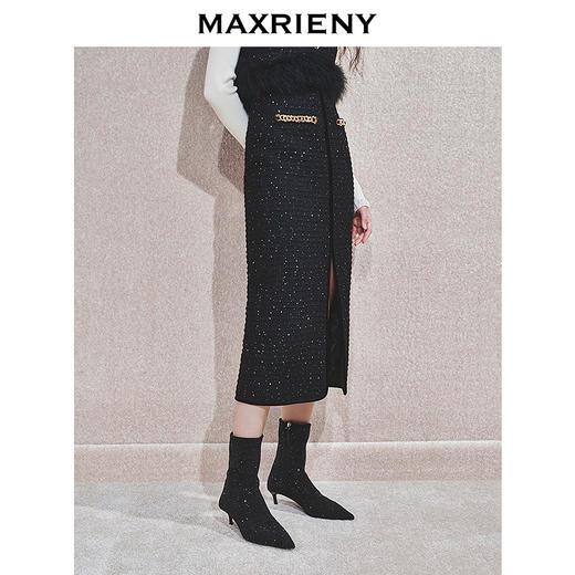 MAXRIENY【商场同款-节庆穿搭】MAXRIENY黑金小香气质高级感直筒裙(货号:MC85SK765) 商品图2