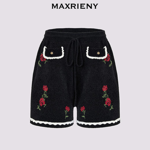 玛克门店发货：MAXRIENY玫瑰绣花A字高腰短裤(货号:MC85PA766) 商品图4