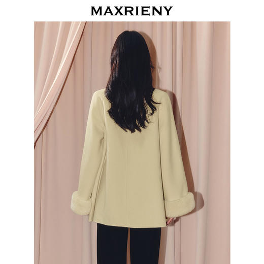 MAXRIENY千金风羊毛大衣25冬款领口围巾袖扣拼接毛条毛呢外套女(货号:MF86CT507) 商品图3