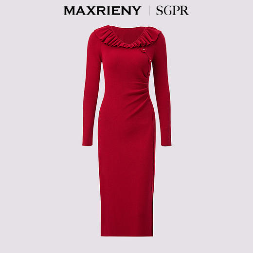 玛克门店发货：【商场同款-新年红系列】MAXRIENY优雅复古感连衣裙针织红色裙子(货号:MS85DR759) 商品图4