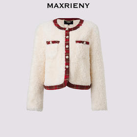 MAXRIENY【商场同款-节庆穿搭新年红】羊羔绒肌理小香外套女24冬(货号:MC85JA598)