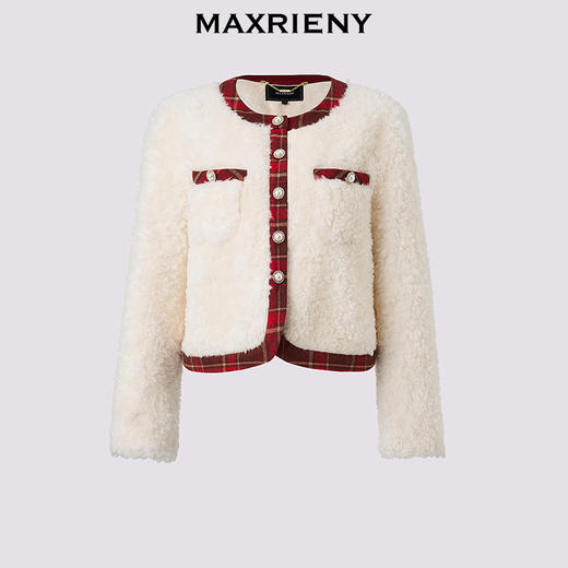 MAXRIENY【商场同款-节庆穿搭新年红】羊羔绒肌理小香外套女24冬(货号:MC85JA598) 商品图0