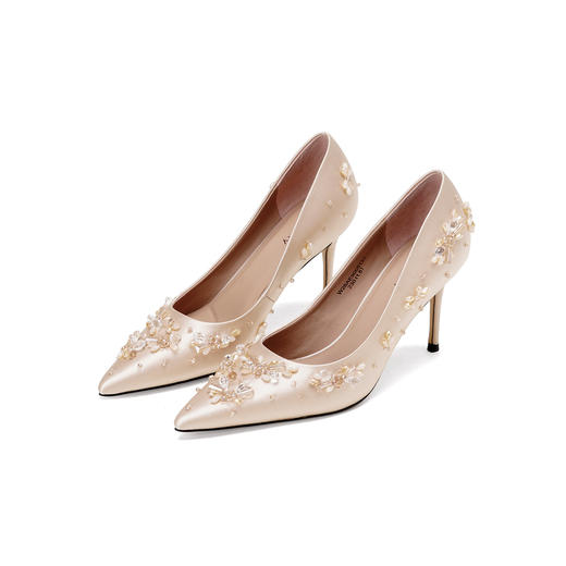 Westory2026年春季尖头高跟真丝布手工缝珠花东方韵味晚宴鞋婚鞋浅口单鞋W26AE50091 商品图0