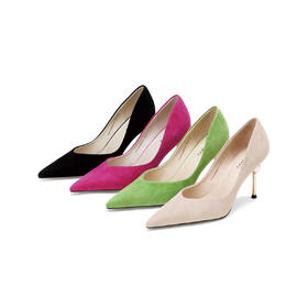 Westory2026年春季尖头彩色高跟V口羊京极简浅口单鞋宴会鞋通勤鞋W26AE50081