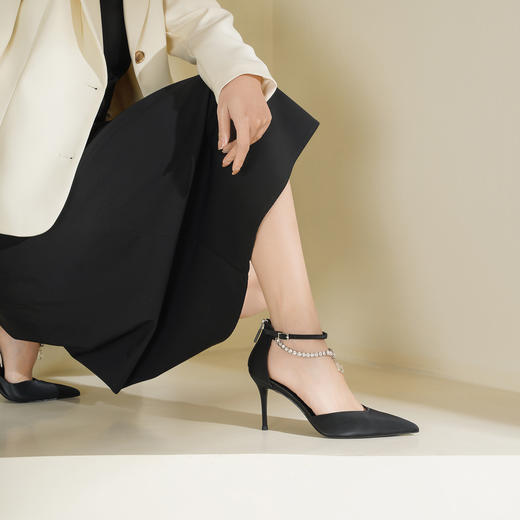 Westory2026年春季真丝牛皮尖头高跟空鞋晚宴鞋中空单鞋W26AH50121 商品图8