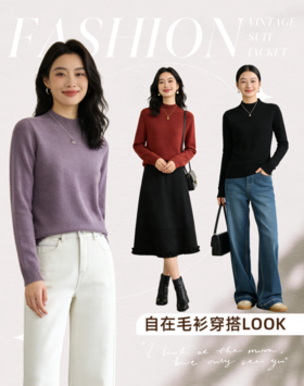臣禾	【自在毛衫-半高领】侧边坑条100%绵羊毛针织衫	JZ254090475