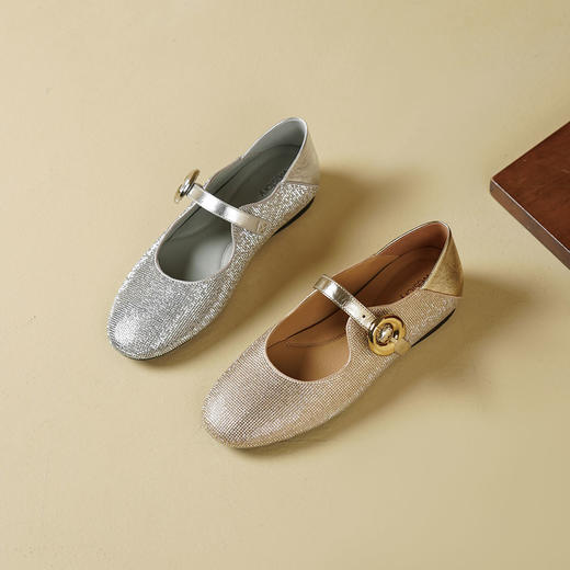 Westory2026年春季圆头满钻拼牛皮低跟玛丽珍单鞋休闲舒适百搭浅口鞋S26AE50481 商品图9