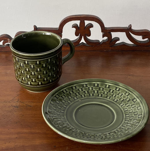 英国1970s TAMS绿色编织纹陶瓷杯碟组合2pcs B0296 商品图3