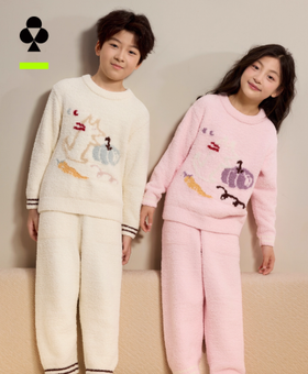 有棵树儿童半边绒睡衣男童女童睡衣2025秋冬新款家居服套装